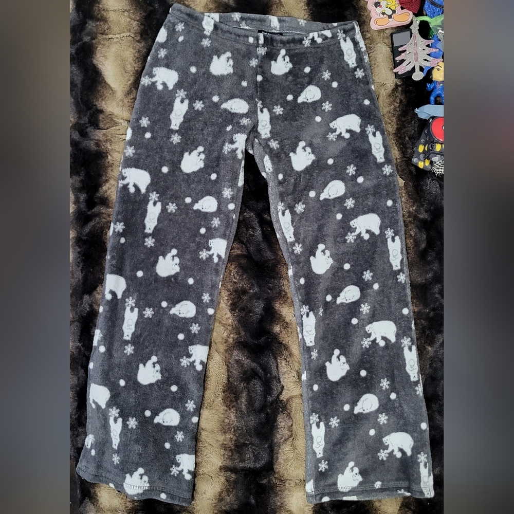 Joe Boxer Gray Fleece Pajama Pants Polar Bears Snowflakes Men's Size M Christmas